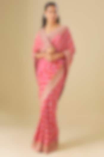 Pink Georgette Zardosi Work Bandhej Wedding Saree by TATWAMM Couture at Pernia's Pop Up Shop
