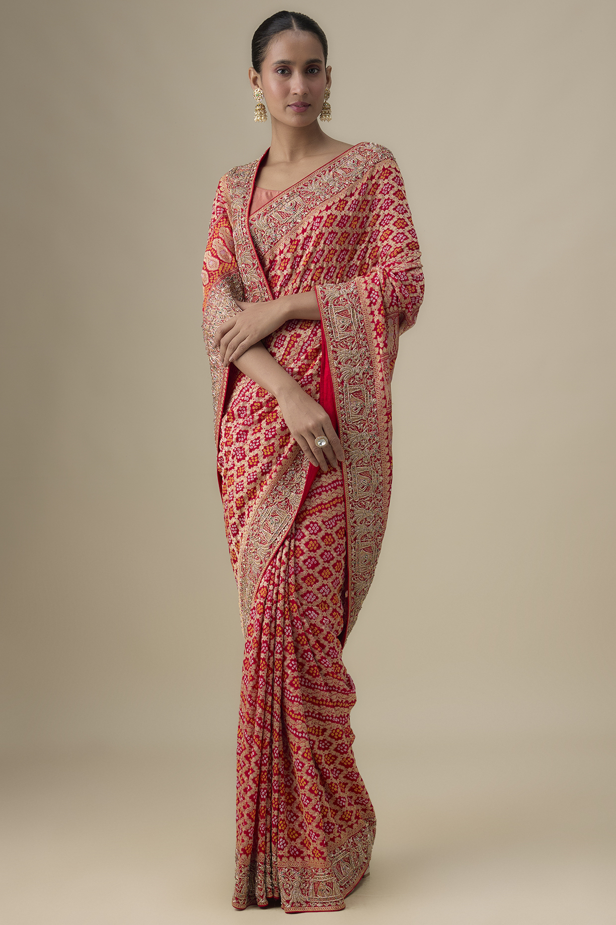 Red Bandhani Handwork Reception Saree by TATWAMM Couture at Pernia's Pop Up Shop