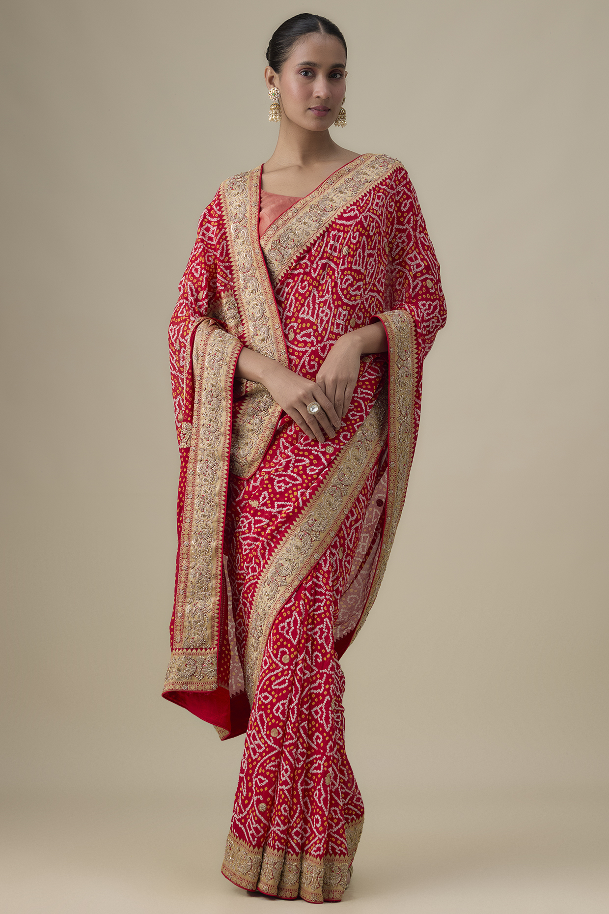 Red Bandhani Handwork Reception Saree by TATWAMM Couture at Pernia's Pop Up Shop