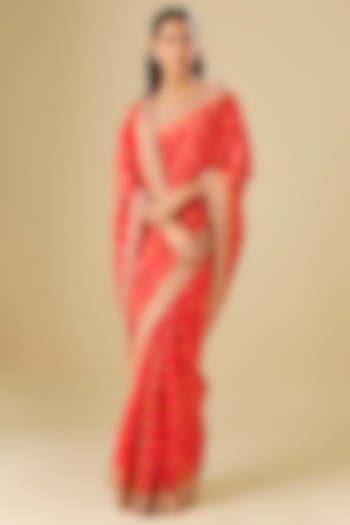 Red Silk Zardosi Work Ikat Wedding Saree by TATWAMM Couture at Pernia's Pop Up Shop