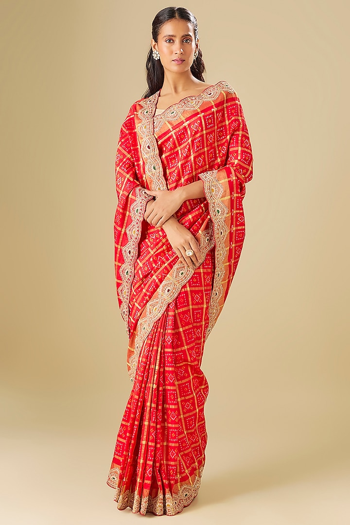 Red Silk Zardosi Work Ikat Wedding Saree by TATWAMM Couture at Pernia's Pop Up Shop