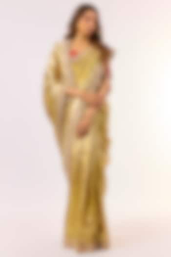 Light Gold Silk Zardosi Work Kanjivaram Reception Saree Set by TATWAMM Couture at Pernia's Pop Up Shop