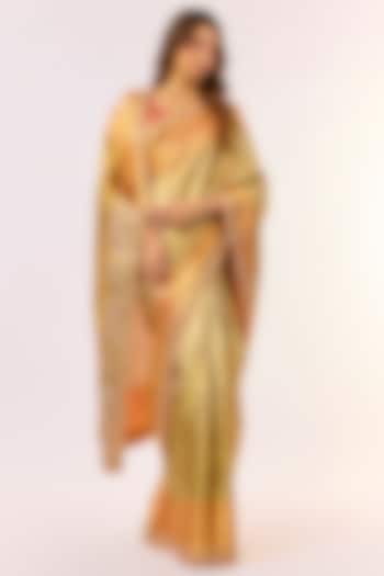 Gold Silk Zardosi Work Kanjivaram Wedding Saree Set by TATWAMM Couture at Pernia's Pop Up Shop