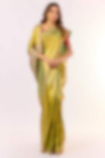 Green Silk Zardosi Work Kanjivaram Wedding Saree Set by TATWAMM Couture at Pernia's Pop Up Shop