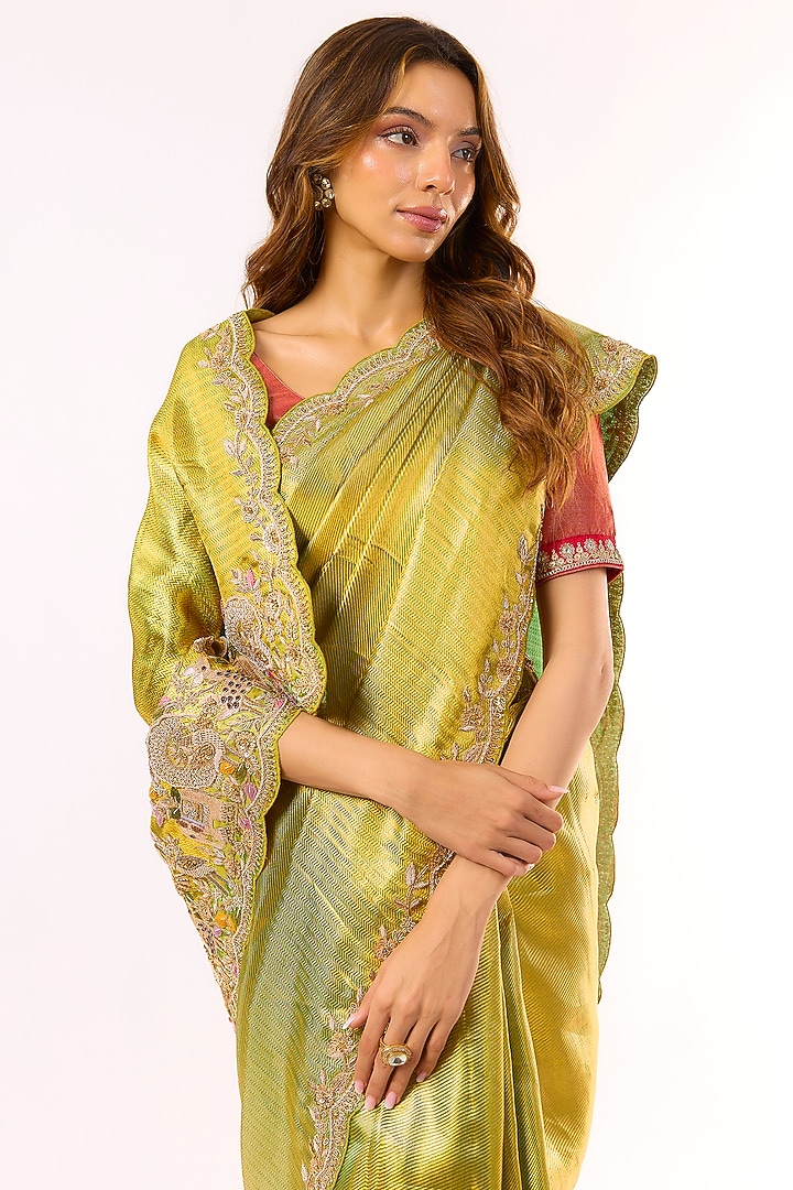 Green Silk Zardosi Work Kanjivaram Wedding Saree Set by TATWAMM By Abhishek & Vinita at Pernia's Pop Up Shop
