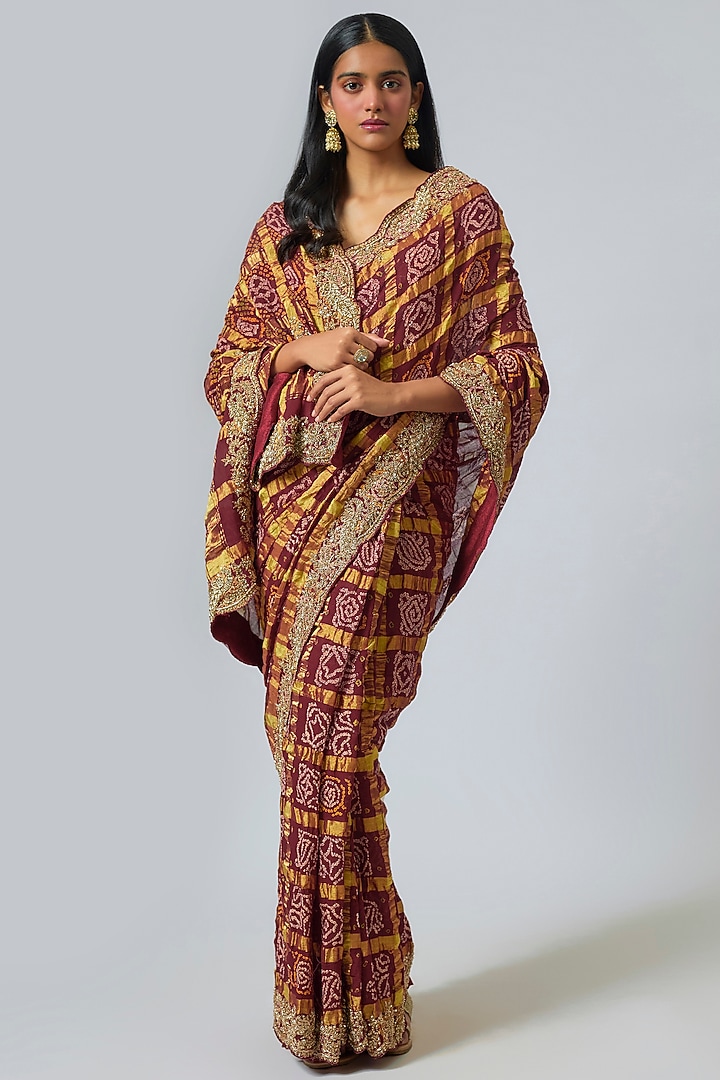 Red Silk Zardosi Work Gharchola Wedding Saree Set by TATWAMM Couture at Pernia's Pop Up Shop