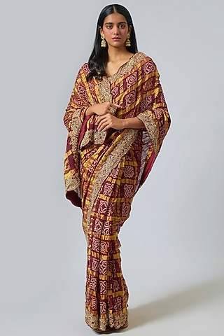 Red Silk Zardosi Work Gharchola Saree Set by TATWAMM By Abhishek & Vinita
