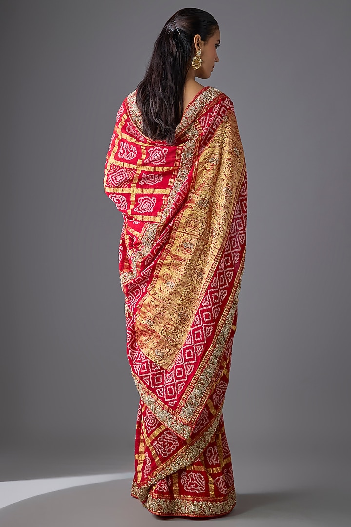 Red Gharchola Zardosi Work Wedding Saree Set by TATWAMM By Abhishek & Vinita at Pernia's Pop Up Shop
