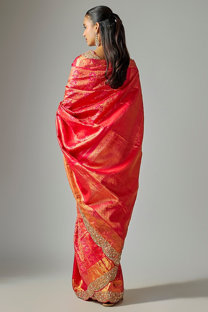 Orange Kanjivaram Silk Reception Saree Set by TATWAMM By Abhishek & Vinita at Pernia's Pop Up Shop
