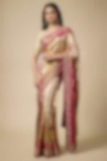 Gold Kanjivaram Zardosi Work Reception Saree Set by TATWAMM Couture at Pernia's Pop Up Shop