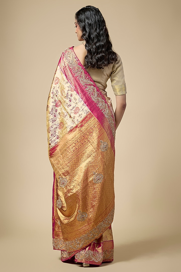 Gold Kanjivaram Zardosi Work Reception Saree Set by TATWAMM By Abhishek & Vinita at Pernia's Pop Up Shop