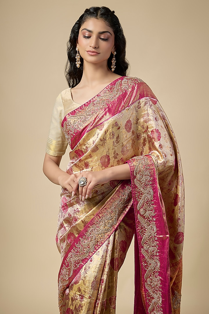 Gold Kanjivaram Zardosi Work Reception Saree Set by TATWAMM By Abhishek & Vinita at Pernia's Pop Up Shop