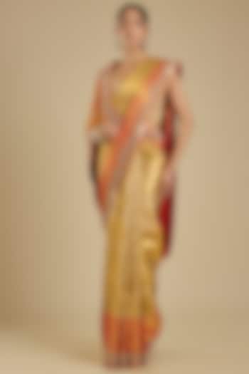 Golden Kanjivaram Wedding Saree Set by TATWAMM By Abhishek & Vinita at Pernia's Pop Up Shop