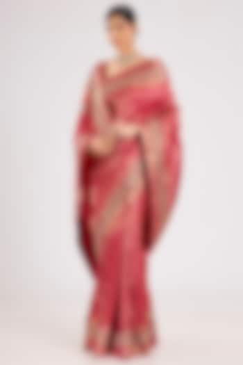 Deep Pink Kanjivaram Silk Wedding Saree Set by TATWAMM By Abhishek & Vinita at Pernia's Pop Up Shop