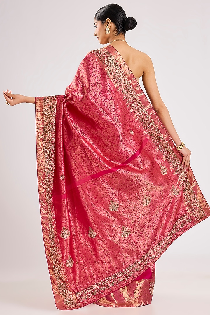 Deep Pink Kanjivaram Silk Wedding Saree Set by TATWAMM By Abhishek & Vinita at Pernia's Pop Up Shop