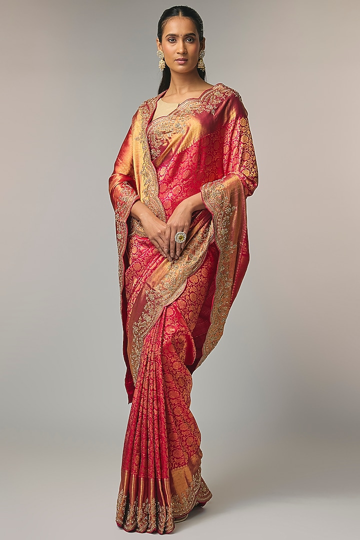 Deep Pink Kanjivaram Wedding Saree Set by TATWAMM By Abhishek & Vinita at Pernia's Pop Up Shop