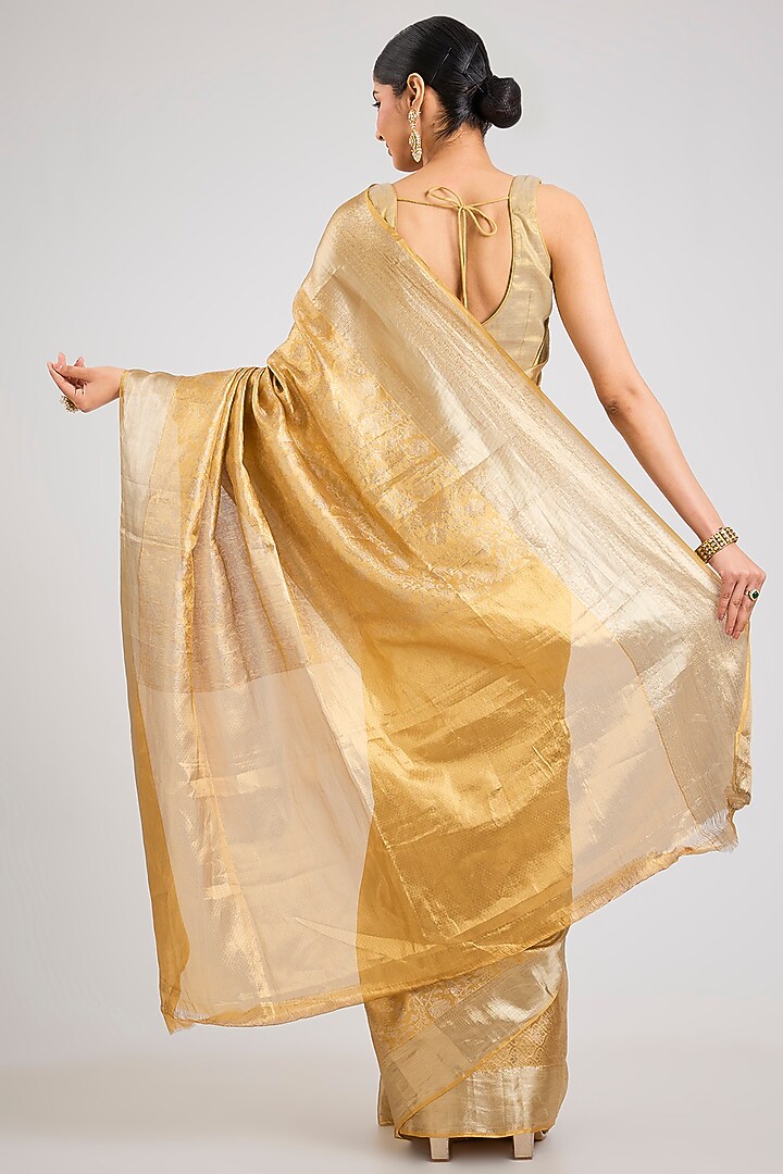 Gold Kanjeevaram Silk Party Wear Saree Set by TATWAMM By Abhishek & Vinita at Pernia's Pop Up Shop