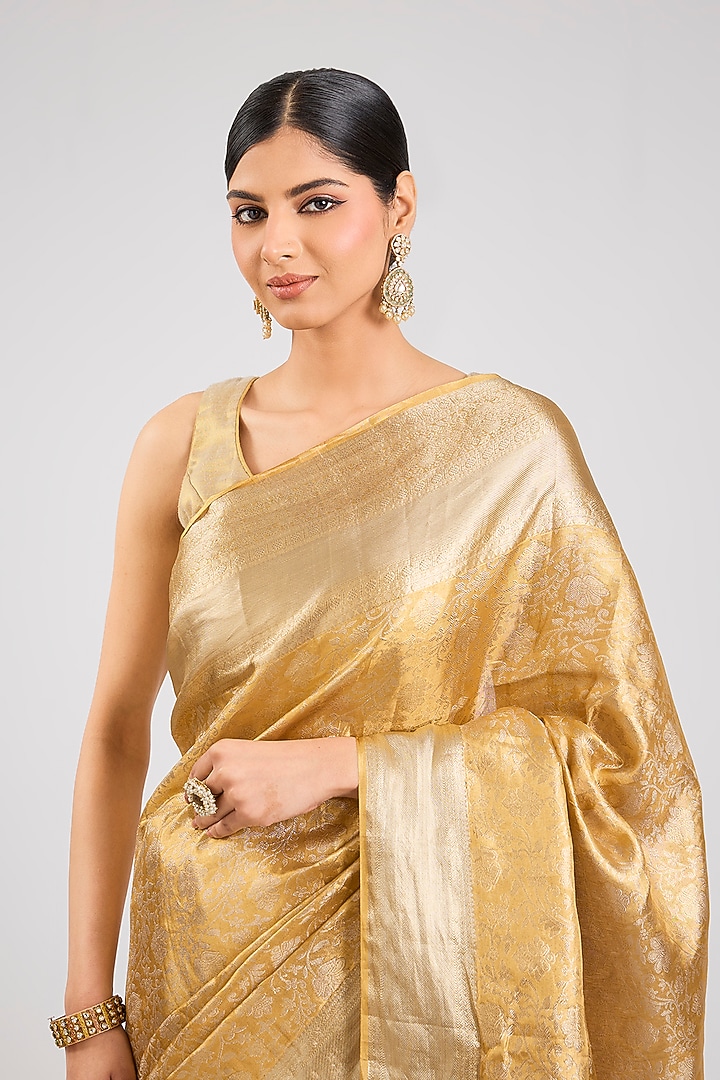 Gold Kanjeevaram Silk Party Wear Saree Set by TATWAMM By Abhishek & Vinita at Pernia's Pop Up Shop