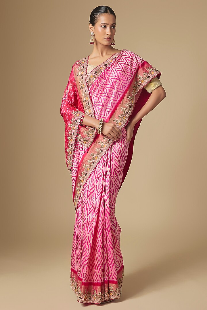 Pink Pochampally Ikkat Handwork Wedding Saree Set by TATWAMM By Abhishek & Vinita at Pernia's Pop Up Shop