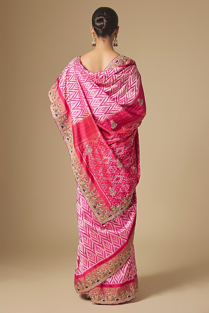 Pink Pochampally Ikkat Handwork Wedding Saree Set by TATWAMM By Abhishek & Vinita at Pernia's Pop Up Shop