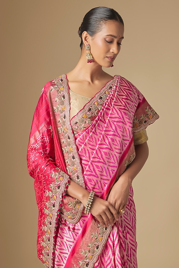 Pink Pochampally Ikkat Handwork Wedding Saree Set by TATWAMM By Abhishek & Vinita at Pernia's Pop Up Shop