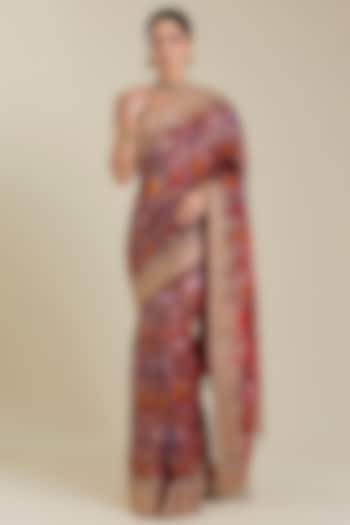 Pink Pochampally Ikkat Printed & Embroidered Reception Saree by TATWAMM By Abhishek & Vinita at Pernia's Pop Up Shop