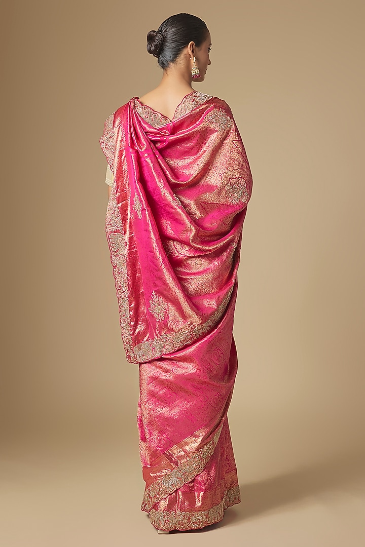 Pink Pochampally Ikkat Handwork Reception Saree Set by TATWAMM By Abhishek & Vinita at Pernia's Pop Up Shop