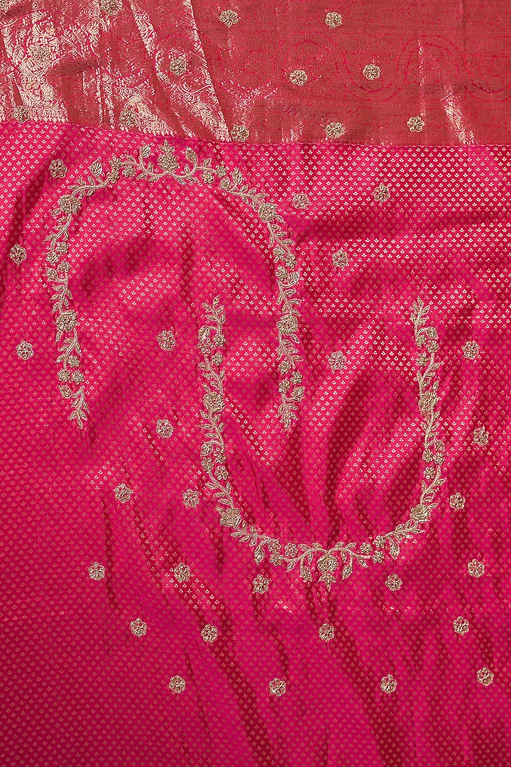 Pink Pochampally Ikkat Handwork Reception Saree Set by TATWAMM By Abhishek & Vinita at Pernia's Pop Up Shop