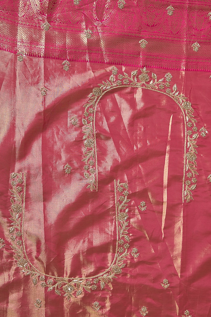 Red & Rani Pink Kanchivaram Handwork Reception Saree Set by TATWAMM By Abhishek & Vinita at Pernia's Pop Up Shop