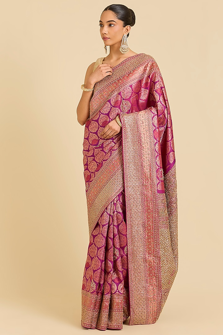 Wine Kanchivaram Embroidered Reception Saree by TATWAMM By Abhishek & Vinita at Pernia's Pop Up Shop