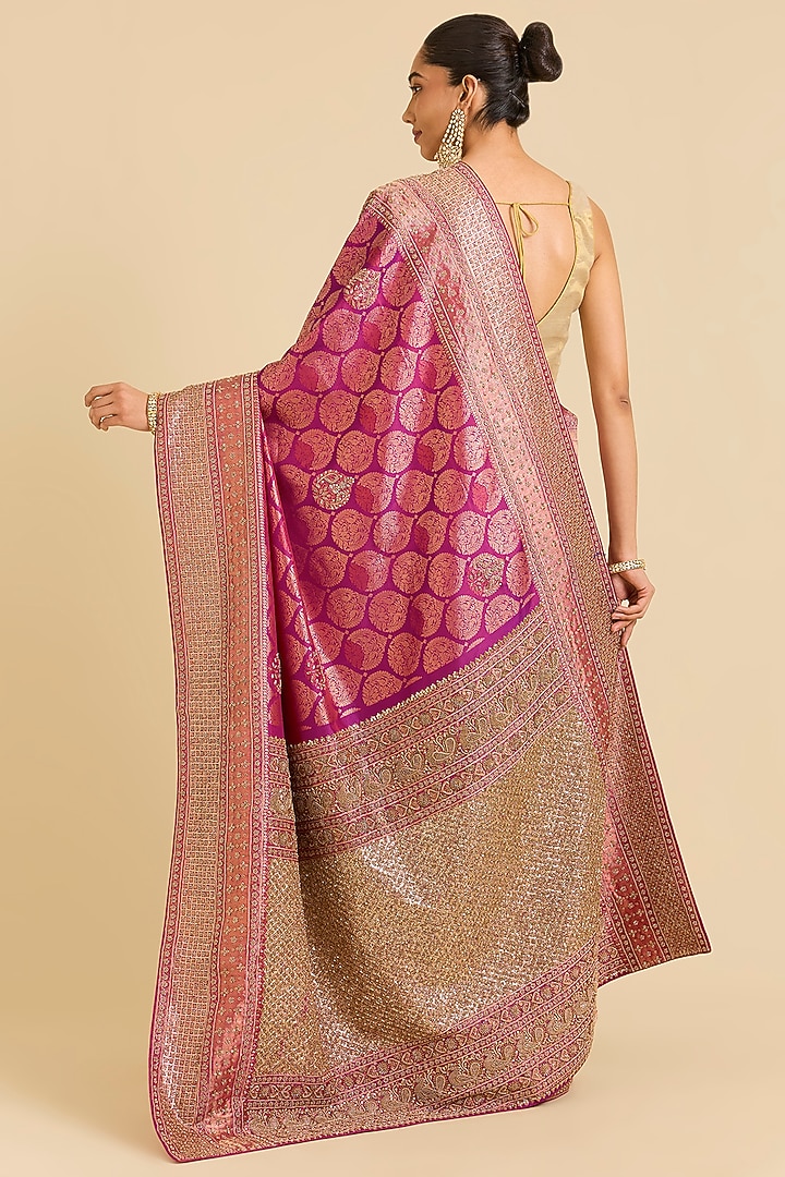 Wine Kanchivaram Embroidered Reception Saree by TATWAMM By Abhishek & Vinita at Pernia's Pop Up Shop