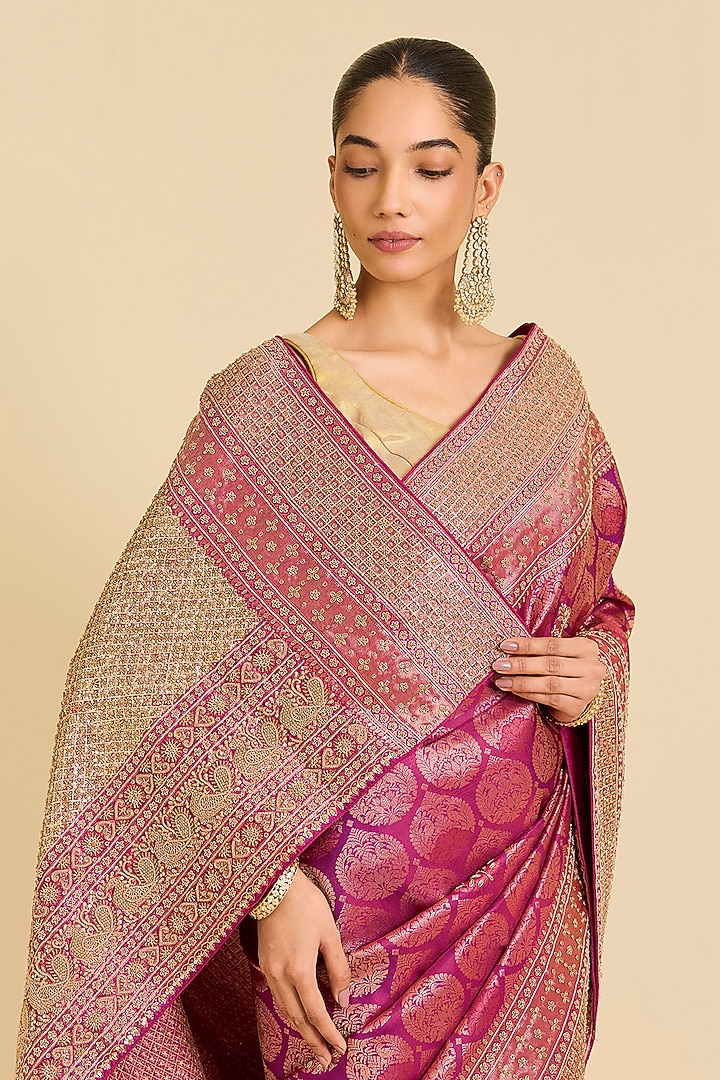 Wine Kanchivaram Embroidered Reception Saree by TATWAMM By Abhishek & Vinita at Pernia's Pop Up Shop