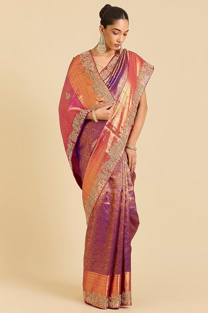 Purple Kanchivaram Embroidered Reception Saree by TATWAMM By Abhishek & Vinita at Pernia's Pop Up Shop