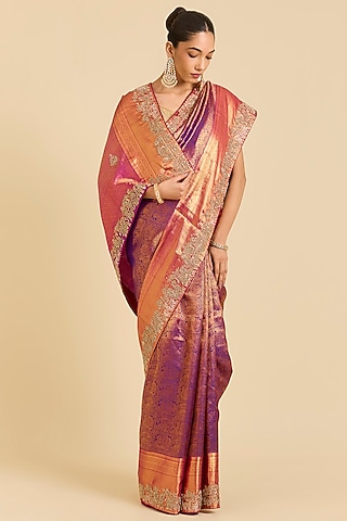 Purple Kanchivaram Embroidered Saree by TATWAMM By Abhishek & Vinita