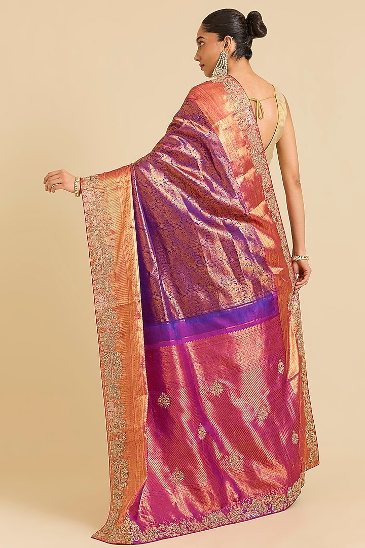 Purple Kanchivaram Embroidered Reception Saree by TATWAMM By Abhishek & Vinita at Pernia's Pop Up Shop