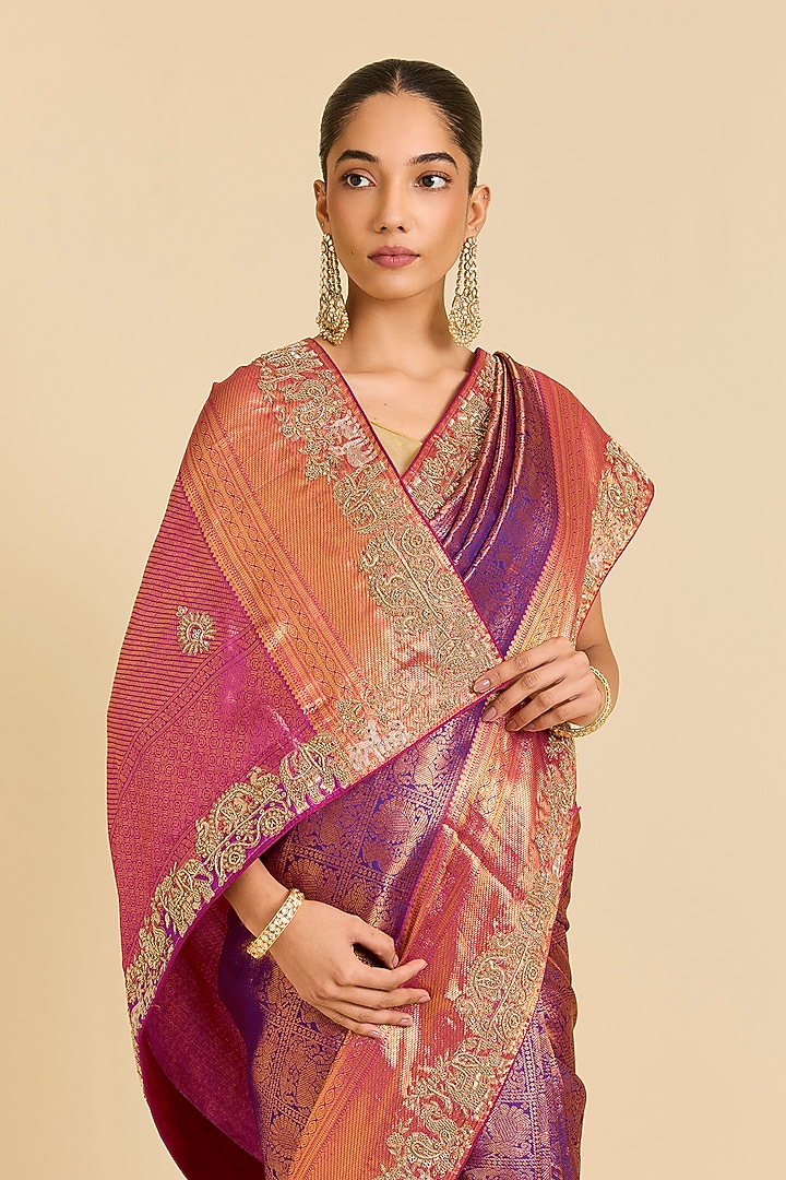 Purple Kanchivaram Embroidered Reception Saree by TATWAMM By Abhishek & Vinita at Pernia's Pop Up Shop