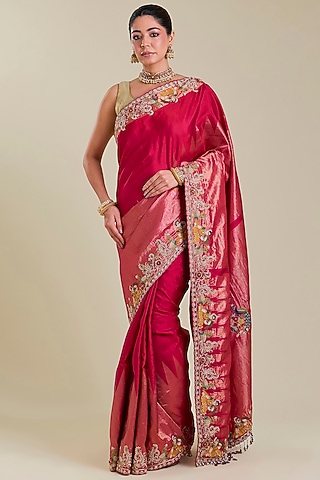 Pink Kanchivaram Embroidered Saree by TATWAMM By Abhishek & Vinita