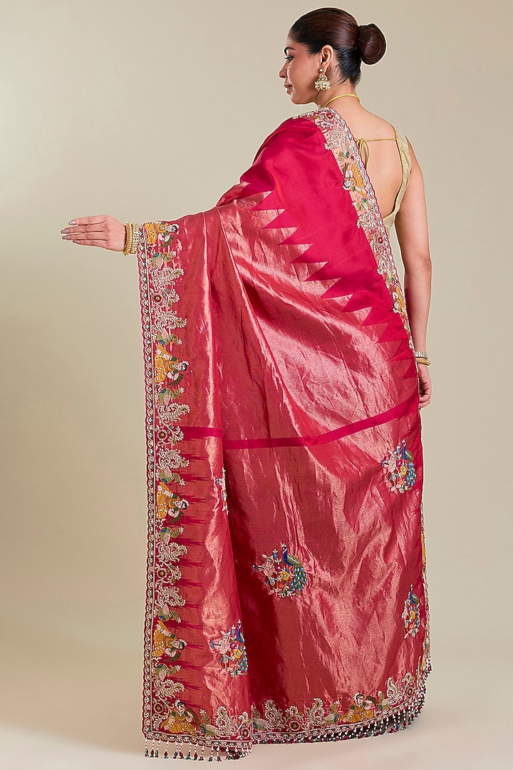 Pink Kanchivaram Embroidered Reception Saree by TATWAMM By Abhishek & Vinita at Pernia's Pop Up Shop
