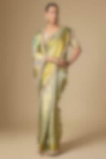 Green Kanchivaram Handwork Reception Saree Set by TATWAMM By Abhishek & Vinita at Pernia's Pop Up Shop