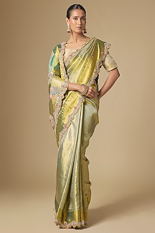 Green Kanchivaram Handwork Saree Set by TATWAMM By Abhishek & Vinita