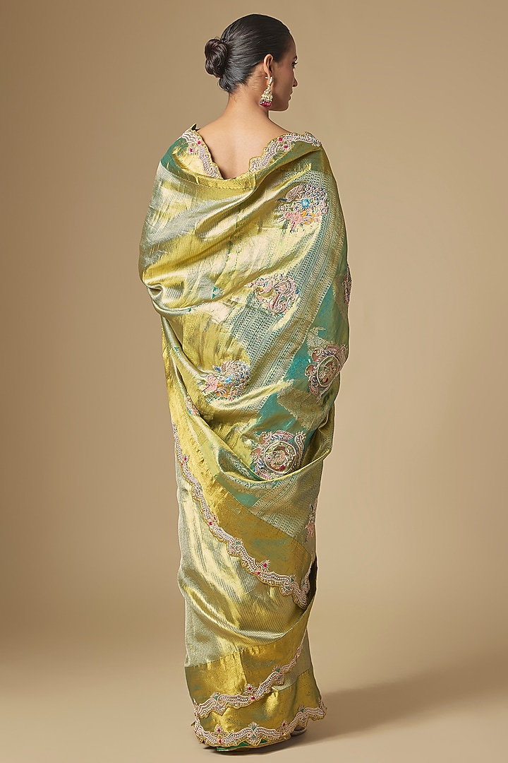 Green Kanchivaram Handwork Reception Saree Set by TATWAMM By Abhishek & Vinita at Pernia's Pop Up Shop