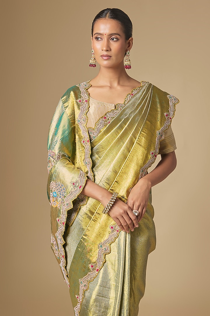 Green Kanchivaram Handwork Reception Saree Set by TATWAMM By Abhishek & Vinita at Pernia's Pop Up Shop