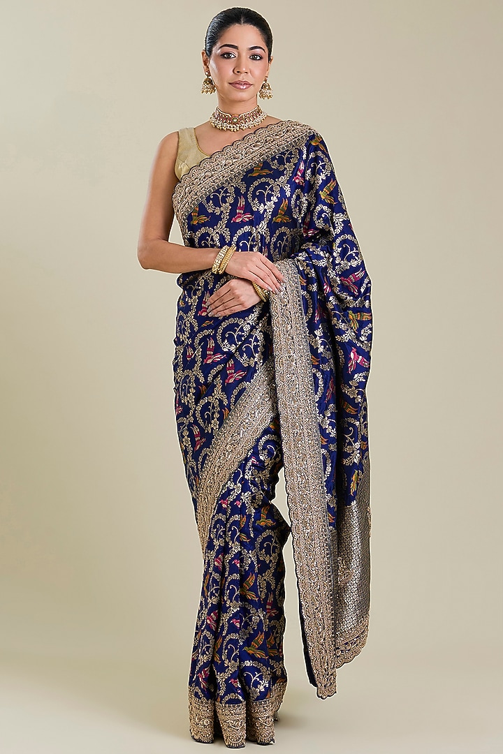 Blue Banarasi Embroidered Reception Saree by TATWAMM By Abhishek & Vinita at Pernia's Pop Up Shop