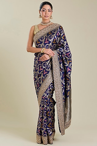 Blue Banarasi Embroidered Saree by TATWAMM By Abhishek & Vinita