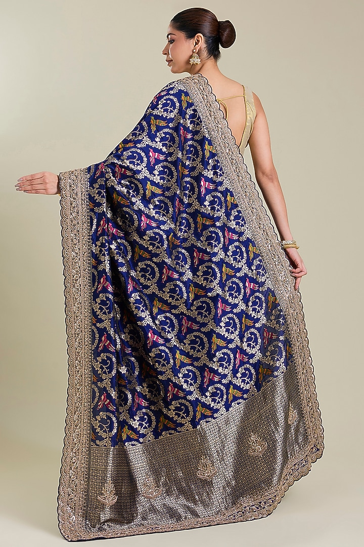 Blue Banarasi Embroidered Reception Saree by TATWAMM By Abhishek & Vinita at Pernia's Pop Up Shop