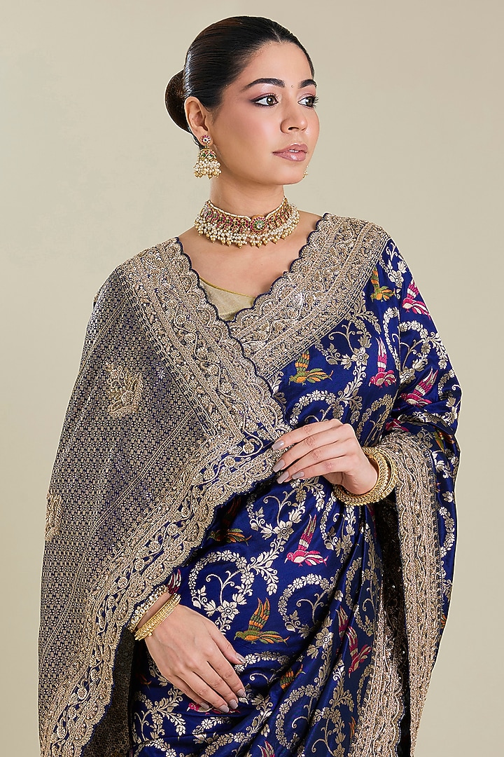 Blue Banarasi Embroidered Reception Saree by TATWAMM By Abhishek & Vinita at Pernia's Pop Up Shop