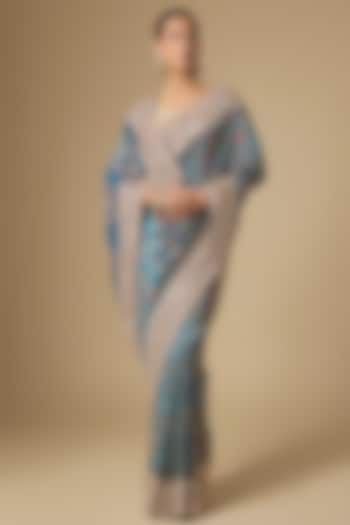 Blue Banarasi Handwork Bridal Saree Set by TATWAMM By Abhishek & Vinita at Pernia's Pop Up Shop