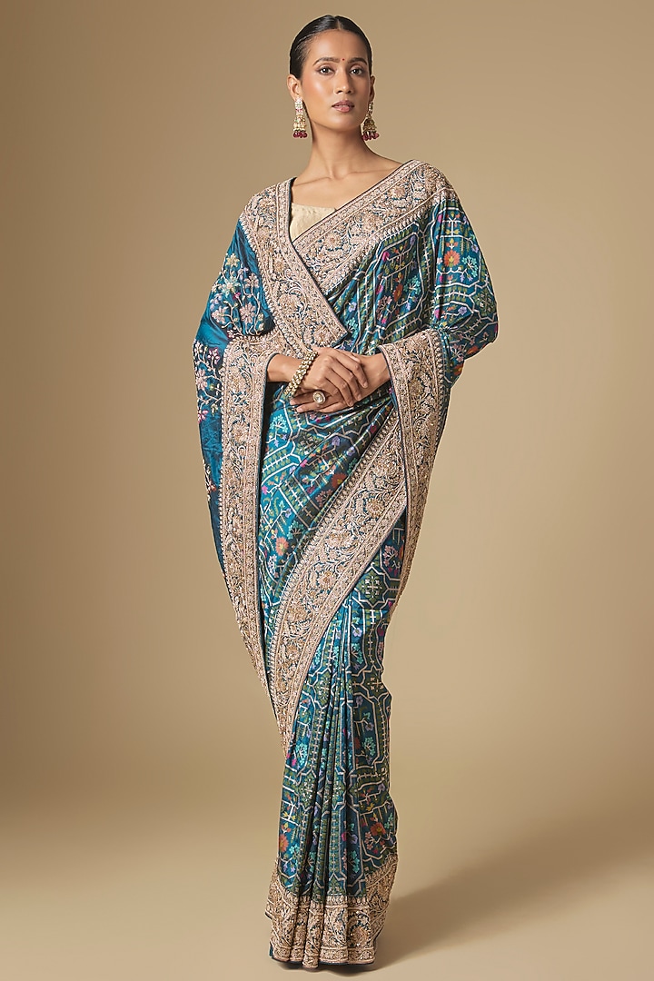 Blue Banarasi Handwork Bridal Saree Set by TATWAMM By Abhishek & Vinita at Pernia's Pop Up Shop