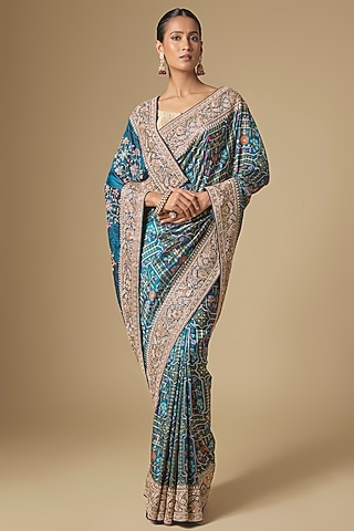 Blue Banarasi Handwork Saree Set by TATWAMM By Abhishek & Vinita