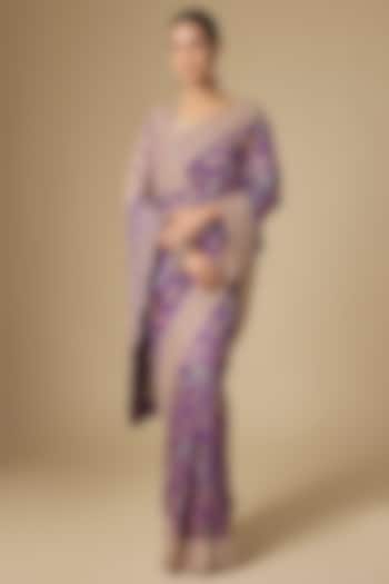 Purple Banarasi Handwork Reception Saree Set by TATWAMM By Abhishek & Vinita at Pernia's Pop Up Shop